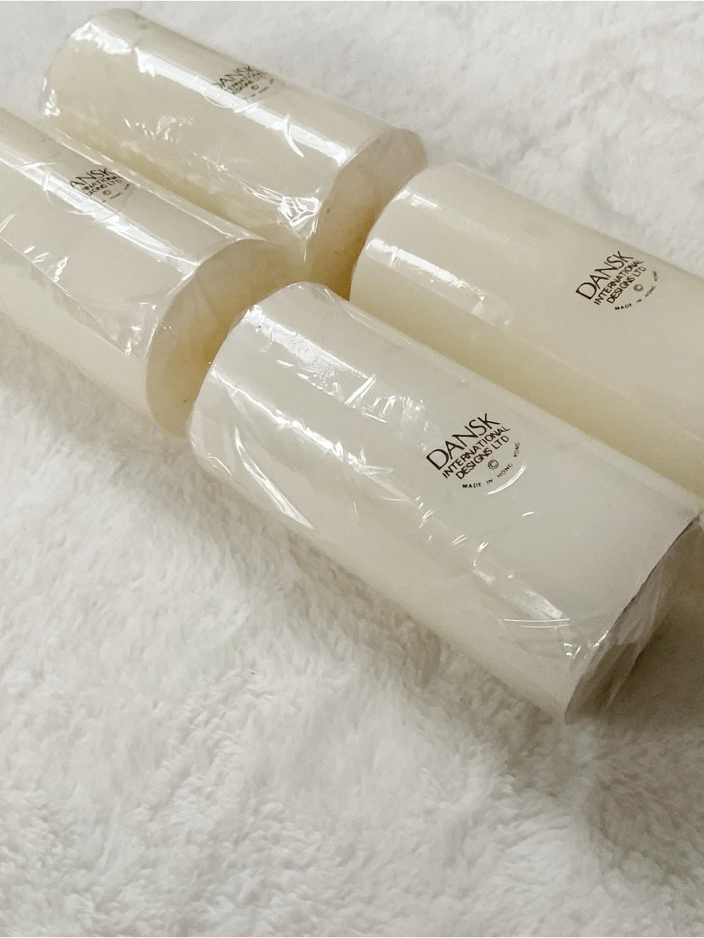 Vintage Dansk Design With Light Candles Set 4 NOS White Pillars Boxed